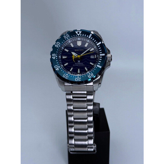 Custom Seiko Mod • Dark Blue Wave Yellow Shark Baby Monster Automatic • 42mm